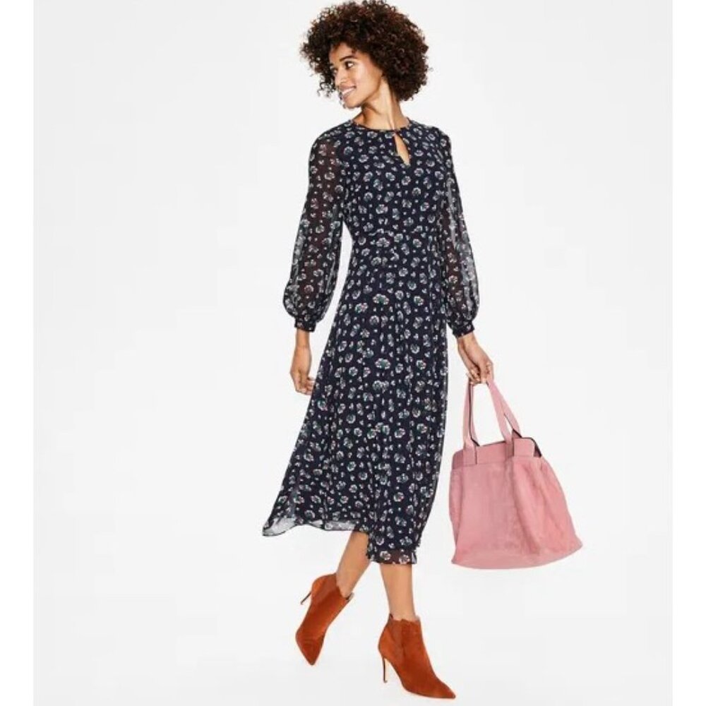 Boden Navy Floral Midi Dress